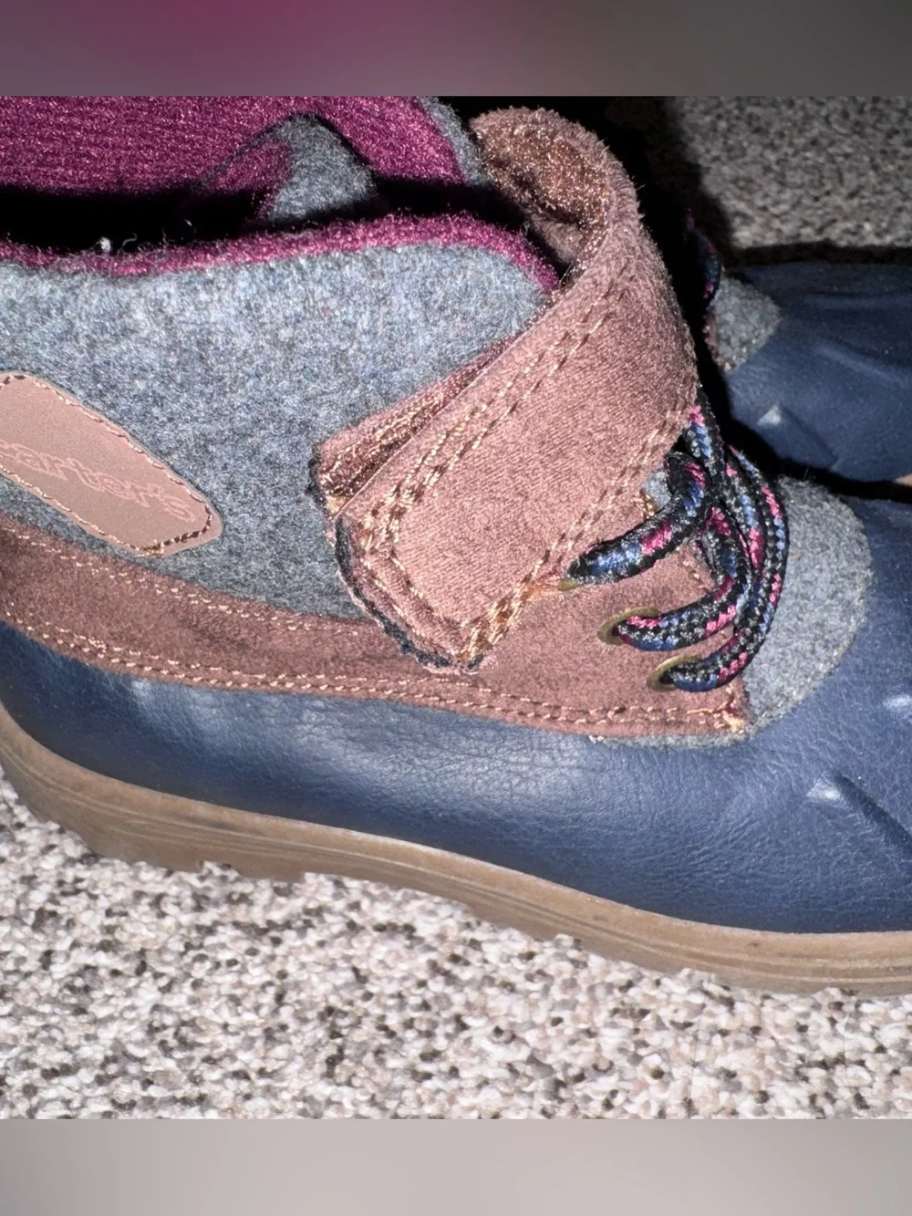 Carter’s 1Y Boys Navy and Brown Waterproof Winter Boots Sample Tag